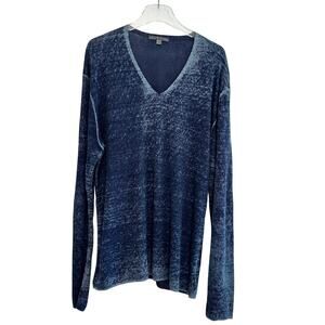 John Varvatos Linen V Neck Lightweight Sweater Men XL Blue Burnout Rib Knit
